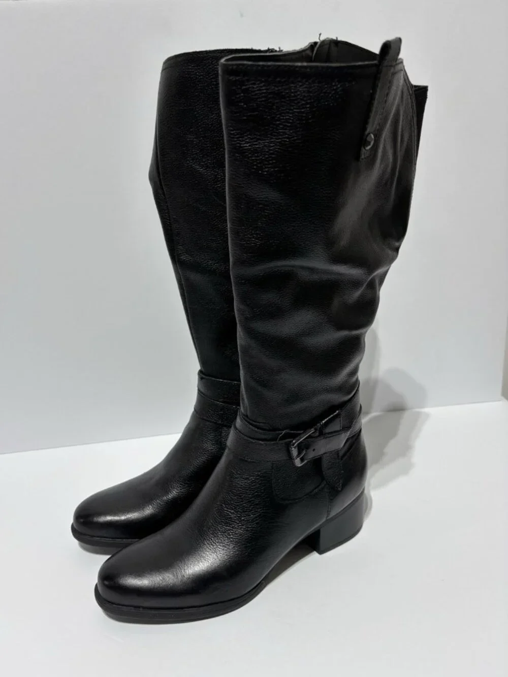 Naturalizer Women’s Kim, Black Leather Knee High Boots, Size 8.5M, Wide Calf